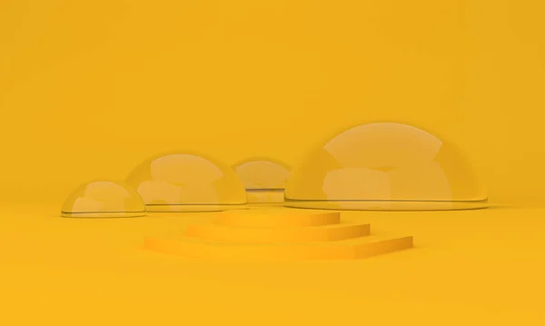 黄色の背景に幾何学的オブジェクトの3Dレンダリング — ストック写真