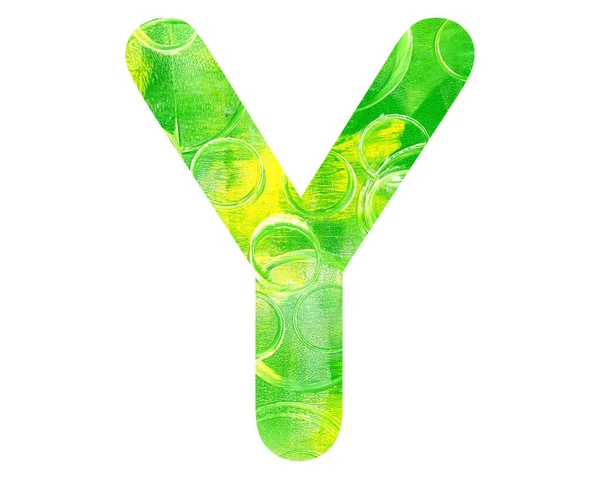 用白色背景上的绿色和黄色泡泡表示字母Y的3D渲染说明 — 图库照片