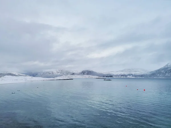 Eine Schöne Aufnahme Des Winters Der Arktis Hillesoy Kvaloya Island — Stockfoto