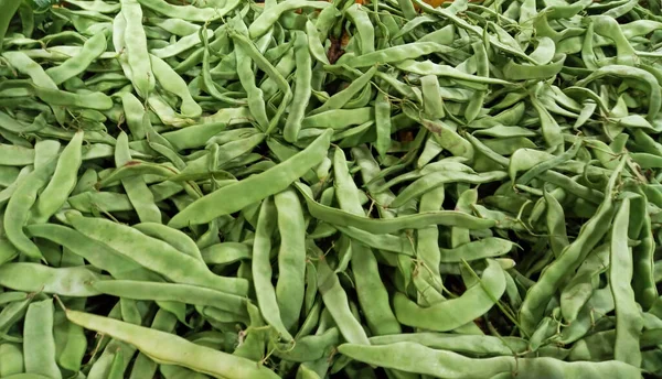 Full Frame Shot Raw Green Peas Pods Sale Market Good — Stock Photo, Image