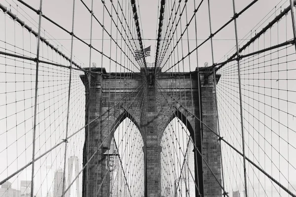 Famous Brooklyn Bridge View Manhattan Side Black White — Stock Photo, Image