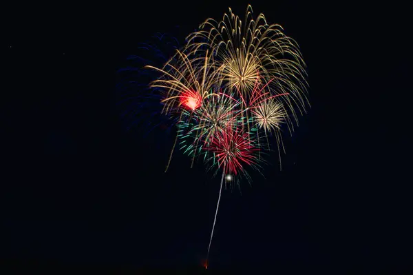 Tiro Ángulo Bajo Los Fuegos Artificiales Colores Cielo Nocturno —  Fotos de Stock