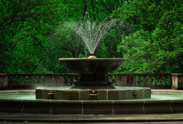花园中的一个美丽的喷泉镜头 — 图库照片