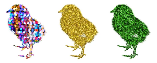 Rendering Illustration Tiny Chick Composed Out Blurred Lights Leaves Yellow — Stock Photo, Image