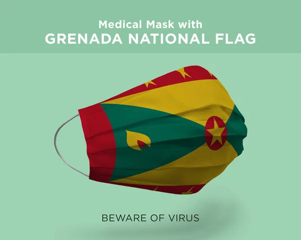 Een Illustratie Van Een Medisch Masker Met Grenada Nationale Vlag — Stockfoto