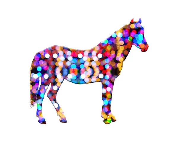 Ein Pferd Aus Bunten Bokeh Lichtern Isoliert Auf Weißem Hintergrund — Stockfoto
