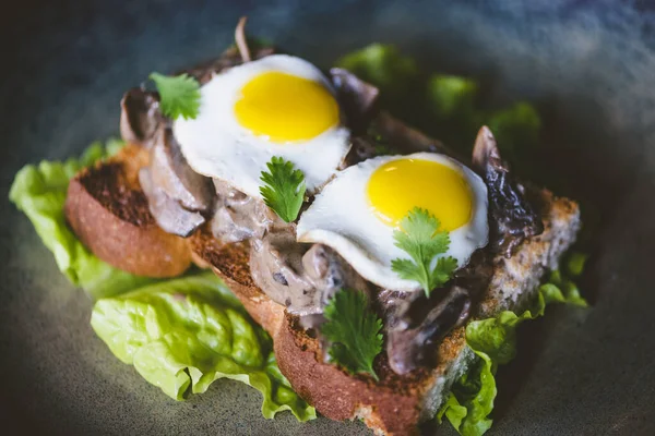 Eine Nahaufnahme Eines Köstlichen Gerichts Mit Fleisch Eiern Und Leberkäse — Stockfoto