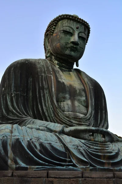 Grande Estátua Buda Daibutsu Kamakura Kanagawa Contra Céu Azul — Fotografia de Stock