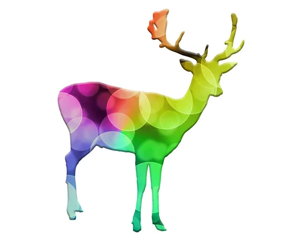 白を基調とした色とりどりの墨色のライトで作られた鹿 — ストック写真