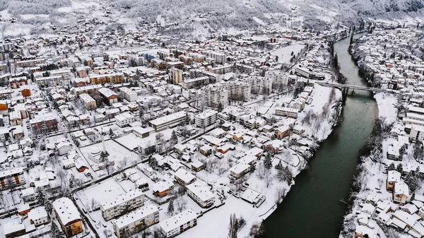 Zdjęcie Lotnicze Zimowego Widoku Miasta — Zdjęcie stockowe