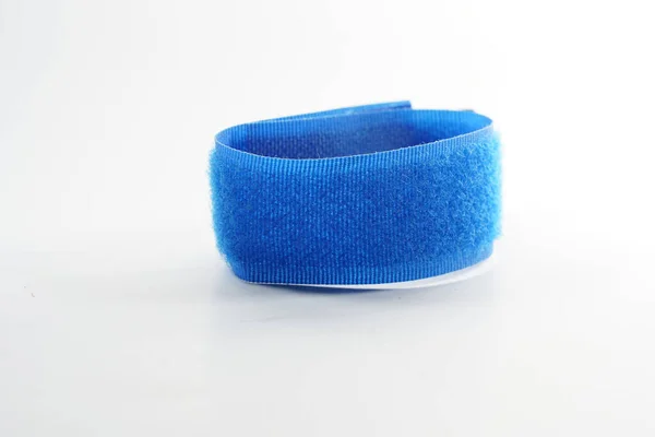 Closeup Blue Velcro Strap Isolated White Background — Stock Photo, Image