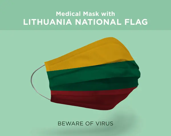 一种带有立陶宛防旗头颈类动物概念的医疗面罩3D渲染说明 — 图库照片