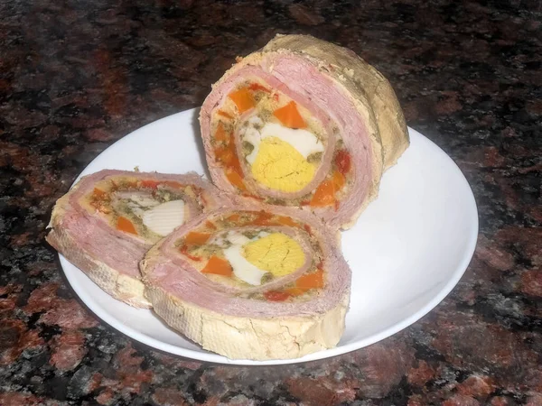 Matambre Classic Argentine Rolled Meat Dish Stuffed Hard Boiled Eggs — Stock Photo, Image