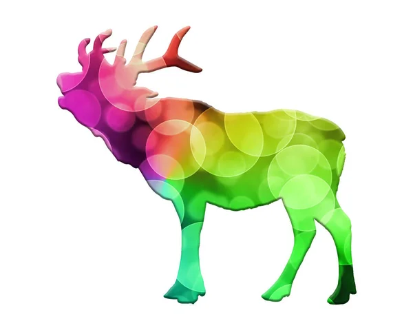 由白色背景上五颜六色的模糊灯光构成的鹿的3D渲染图 — 图库照片
