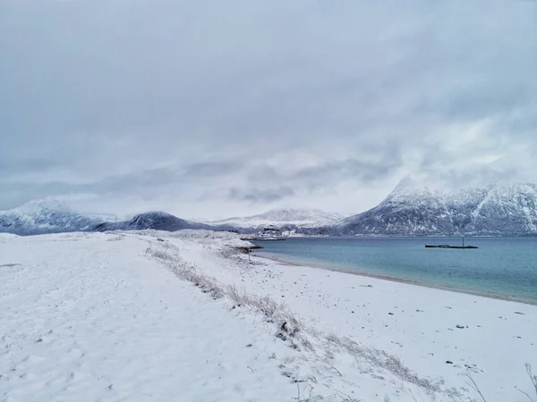 Krásný Záběr Zimy Arktické Oblasti Hillesoy Kvaloya Island Tromso Norsko — Stock fotografie