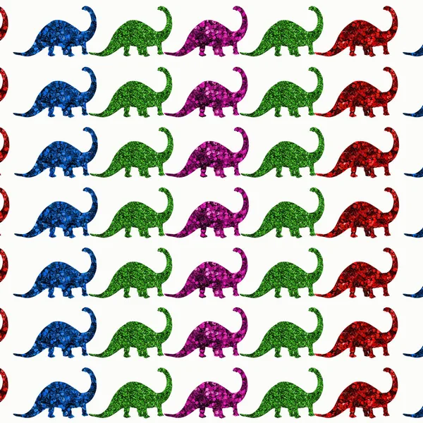 Uma Ilustração Padrão Contornos Dinossauros Cheios Fundos Coloridos — Fotografia de Stock