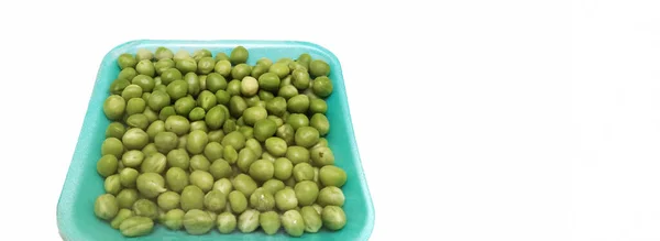 High Angle Shot Green Fresh Natural Organic Green Peas Tray — Stockfoto