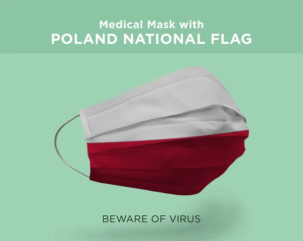 Een Weergave Van Een Medisch Masker Met Polen Nationale Vlag — Stockfoto