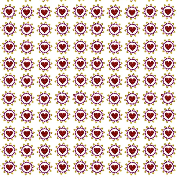 Beyaz Arka Planda Renkli Çerçeveli Küçük Kalplerin Bir Çizimi — Stok fotoğraf