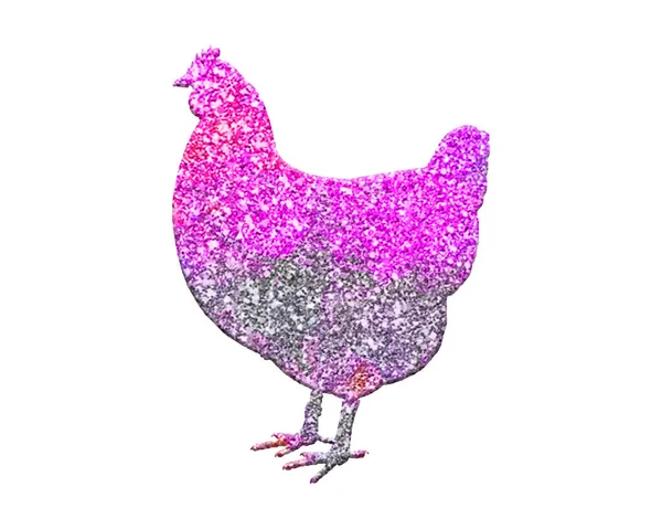 Ein Isoliertes Huhn Aus Leuchtend Rosa Getöntem Glitzerhintergrund — Stockfoto
