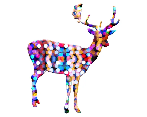 Cervo Isolato Composto Colorate Luci Bokeh Sfondo — Foto Stock