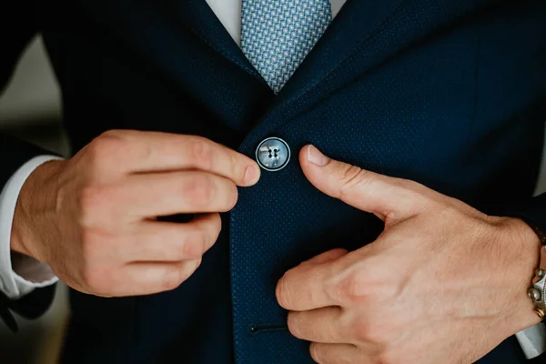 Man Putting Blue Suit Ties — Stock Photo, Image