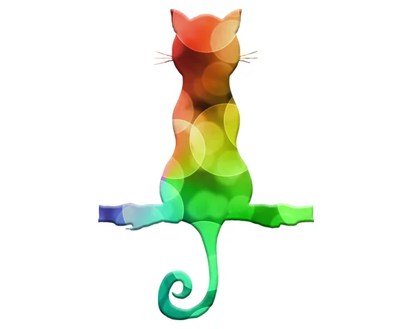 Izolowany Kot Siedzący Gałęzi Złożonej Kolorowych Świateł Bokeh Tła — Zdjęcie stockowe