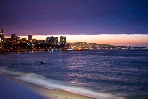 Beautiful View Beach Surrounded Illuminated Building Vina Del Mar Chile — Stock Photo, Image