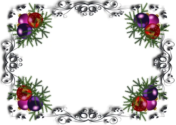 Frame Black Corner Patterns Christmas Balls White Background Copy Space — Stock Photo, Image