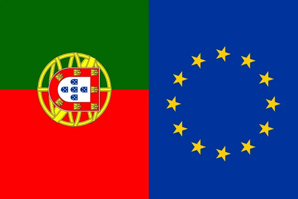 葡萄牙国旗与欧盟国旗相邻的图例 — 图库照片