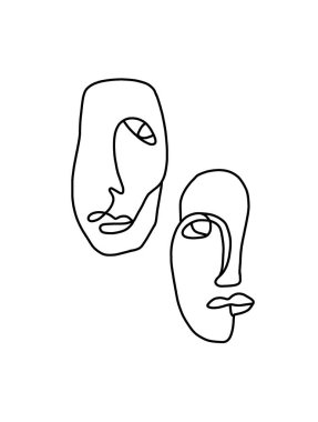 A vertical illustration of male and feamle abstract faces on white background clipart