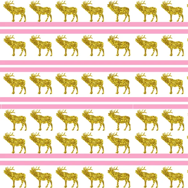 Een Illustratie Van Gouden Rendierpatronen Een Witte Achtergrond Met Roze — Stockfoto