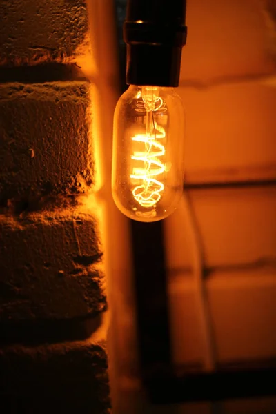Vertikální Selektivní Zaměření Žárovky Typu Edison Rozmazaném Pozadí — Stock fotografie