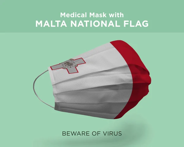 Rendering Medical Mask Malta National Flag Green Background — Stock Photo, Image