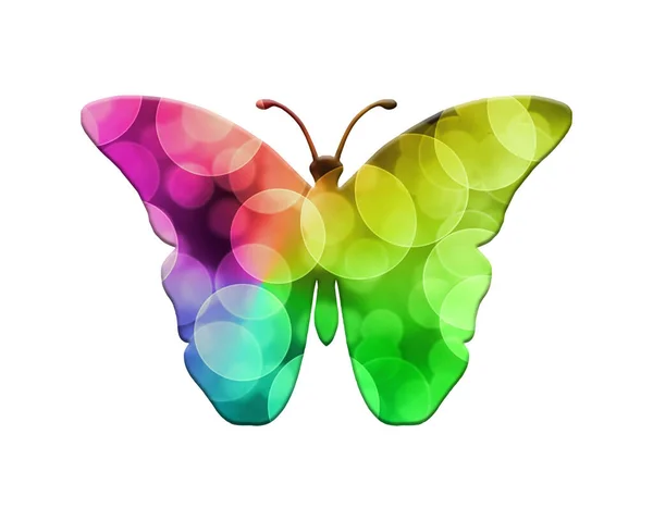 Una Mariposa Aislada Compuesta Coloridas Luces Bokeh Fondo —  Fotos de Stock