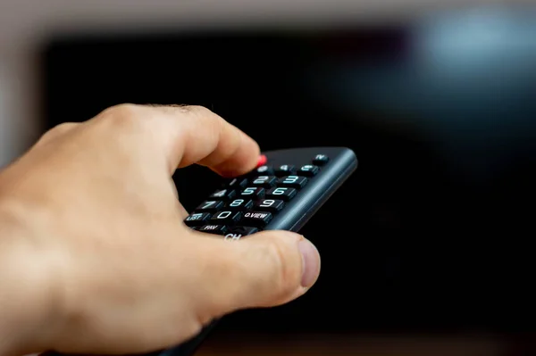 Male Hand Holding Remote Trying Turn — Stock Photo, Image