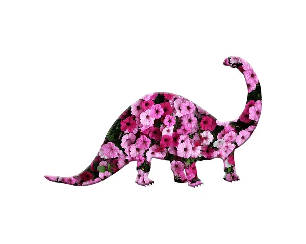 Egy Elszigetelt Dinoszaurusz Áll Rózsaszín Petúnia Virágok Fehér Alapon — Stock Fotó