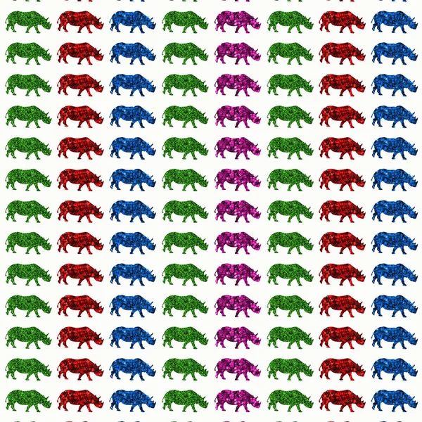 Illustration Motifs Rhinocéros Colorés Sur Fond Blanc — Photo