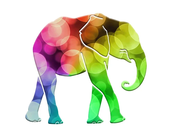 Elefante Isolato Composto Luci Colorate Bokeh Sfondo — Foto Stock