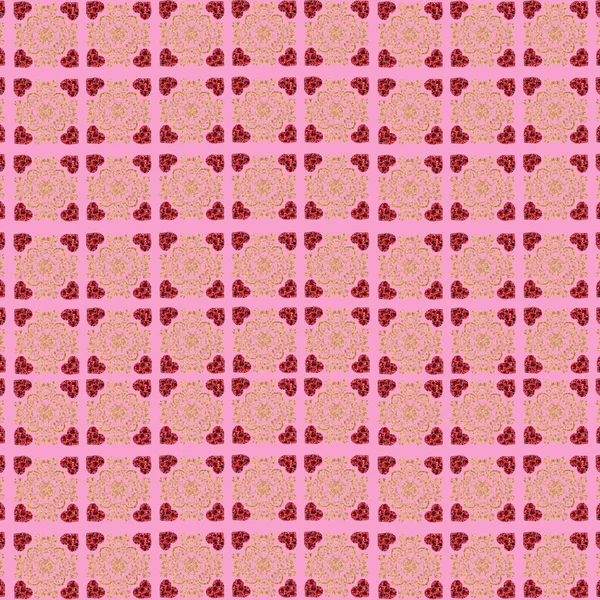 Eine Illustration Von Goldenen Mustern Und Roten Herzen Auf Rosa — Stockfoto