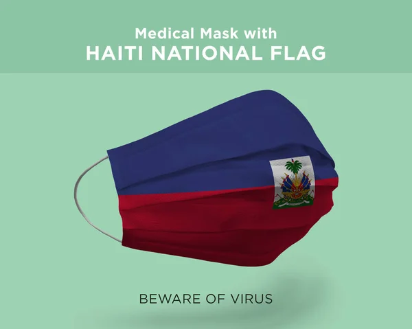 Een Weergave Van Een Medisch Masker Met Haïti National Flag — Stockfoto