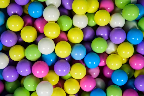 Une Vue Dessus Boules Piscine Sèches Colorées Une Sur Autre — Photo