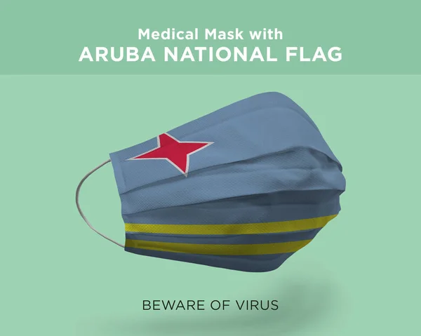 Een Weergave Van Een Medisch Masker Met Aruba National Flag — Stockfoto