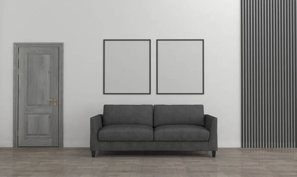 Representación Una Moderna Sala Estar Con Marcos Blanco Pared Para —  Fotos de Stock