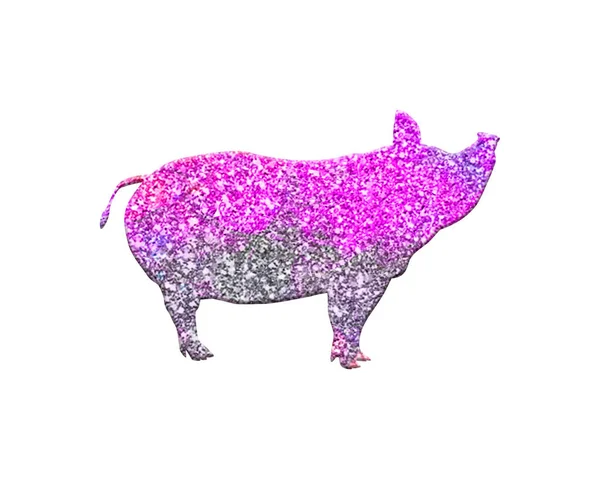 Cerdo Aislado Compuesto Por Vibrante Fondo Purpurina Rosa — Foto de Stock