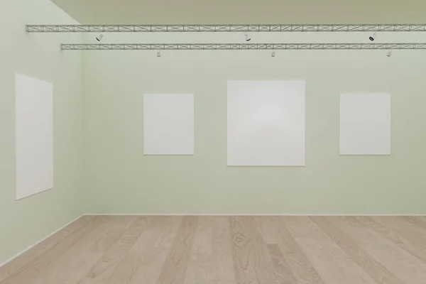 Representación Interior Galería Con Maquetas Marco Blanco Pared Verde Pastel —  Fotos de Stock