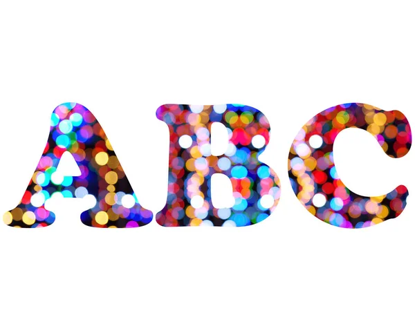 Isolated Illustration Letters Abc Composed Colorful Bokeh Lights White Background — Stock Fotó