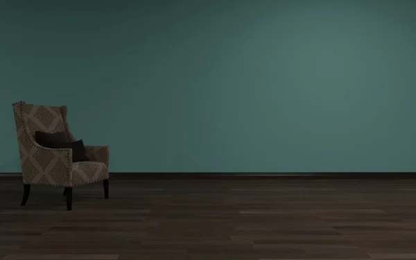 Renderelés Egy Kényelmes Fotel Egy Nappali Zöld Falakkal — Stock Fotó