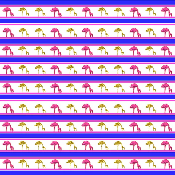 Иллюстрация Жирафов Питающихся Деревьями Горизонтальными Линиями Белом Фоне — стоковое фото