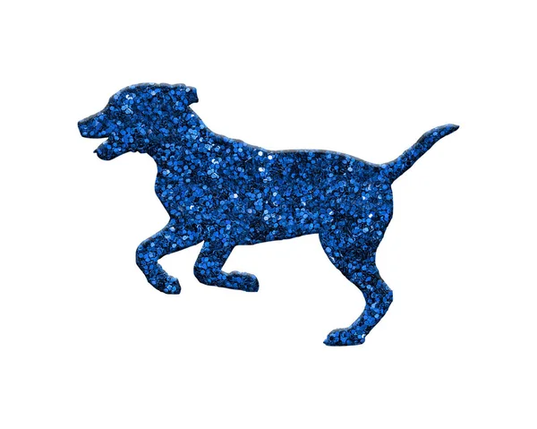 Ein Isolierter Laufender Hund Aus Blauem Glitzerhintergrund — Stockfoto